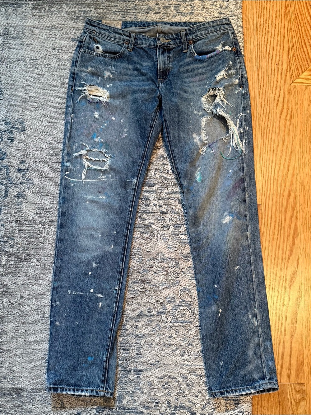 USD $298 Polo Ralph Lauren Women Distressed Blue Denim Jeans Astor Boyfriend 27